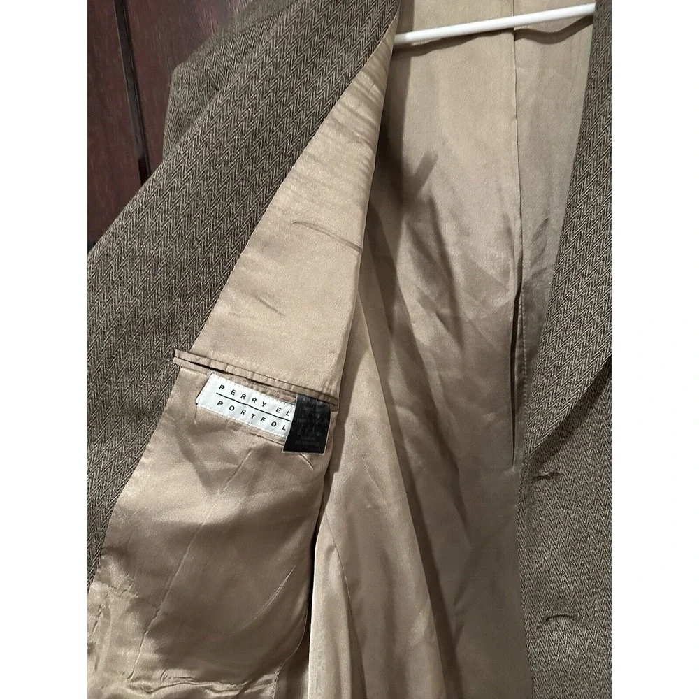 PERRY ELLIS Mens Tweed Blazer Sport Coat‎ Casual Jacket Size 44R Wool Brown EUC